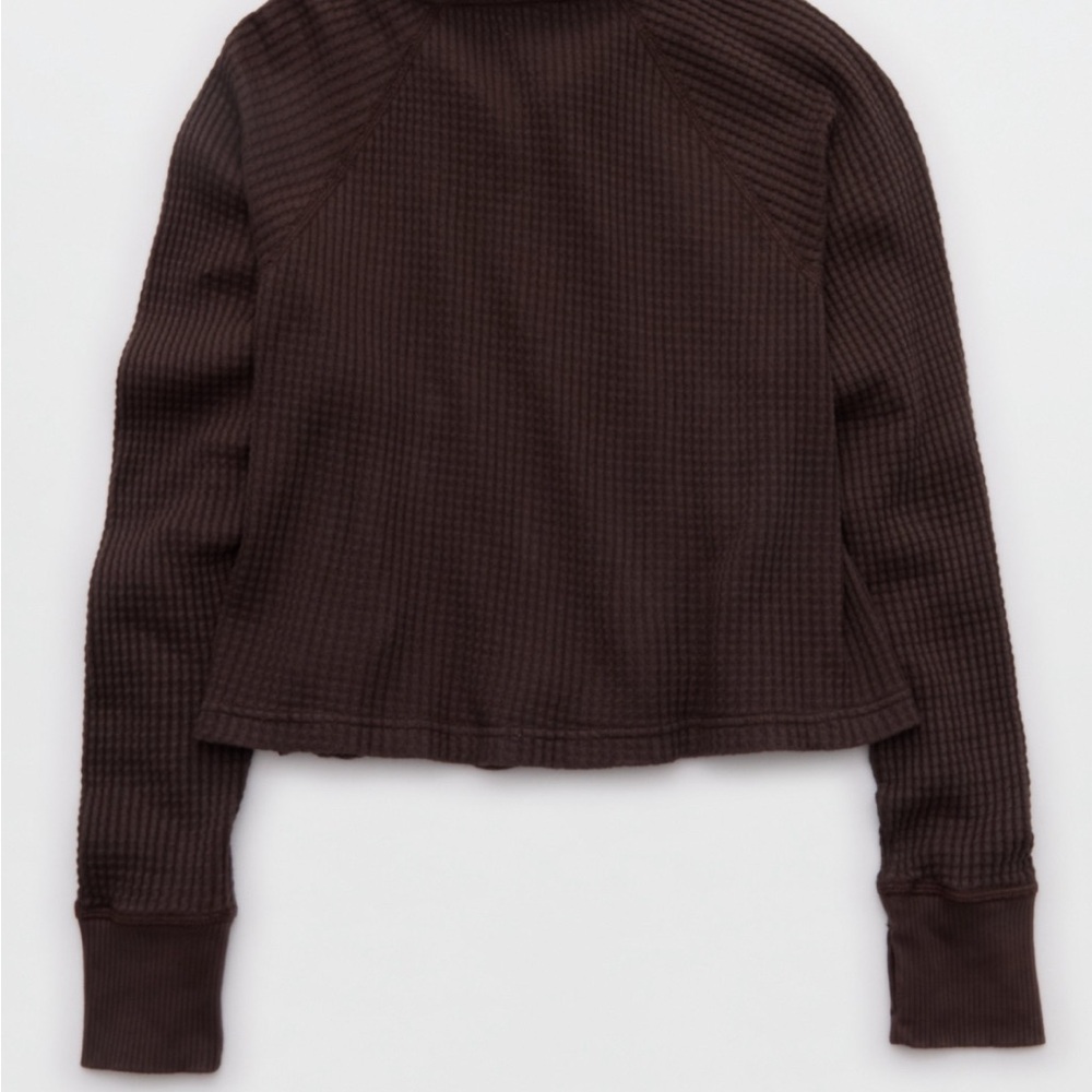Aerie Offline Dark Brown Waffle Henley Size S Never Worn - Picture 5 of 6